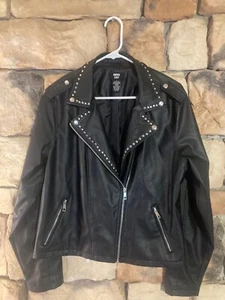 L Miss Lili Leather Styled Jacket with Studs Motorcycle theme black metal thrash - Picture 1 of 7