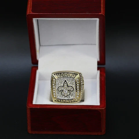 New Orleans Saints Super Bowl Replica Ring With Wooden Display Box Cover