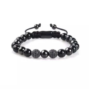 Armband mit schwarzen Onyx & Zirkonia Perlen - Bild 1 von 3