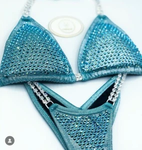 Custom IFBB Pro NPC Bikini Light Blue Size Small Swarovsk Wozniak Collective - Picture 1 of 4
