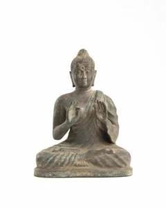 Buddha in stile indiano dalla Thailandia ghisa verde patinato altezza 160 mm XIII-014 - Foto 1 di 5