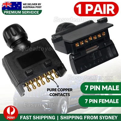 7 Pin Flat Trailer Plug Male Female Socket Set Caravan Boat Adaptor Connector AU - image 1 of 4