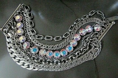 MARIANA 7 hebras Swarovski lrg cristal tono peltre grueso cadena eslabón pulsera  Foto 1 de 4