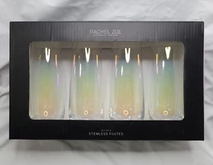 Juego de 4 copas flautas sin tallo de vino champán RACHEL ZOE transparente iridiscente  - Imagen 1 de 7