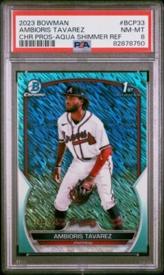 AMBIORIS TAVAREZ 2023 Bowman Chrome 1st AQUA SHIMMER Refractor #/125 PSA 8 NM-MT - Image 1 of 4