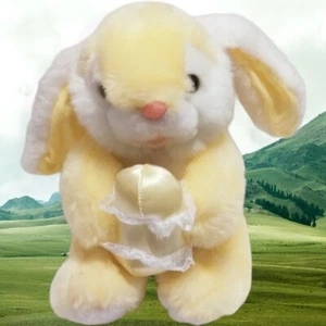 KUSCHEL MIT GELBEM HASE HASE 8 Zoll Plüsch MIT SATIN OSTEREI - Bild 1 von 15