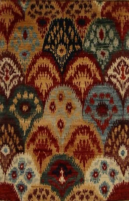 3 x 4 ft Red Multicolor Ikat Afghan Hand Knotted Area Rug - Image 1 of 4