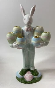 Silvestri Pastell Osterhase Hase 6 kleine Kegel Kerzenhalter handbemalt - Bild 1 von 10