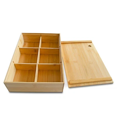 Bamboo Storage Box Multi-Purpose Drawer Organizer Food Storage Case with Cover - Image 1 of 4