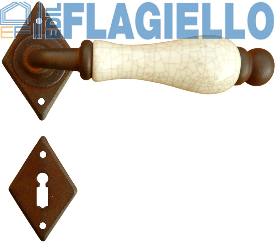 Maniglia Classica per Porta in ferro battuto con porcellana Galbusera Art.4-10 R - Immagine 1 di 1