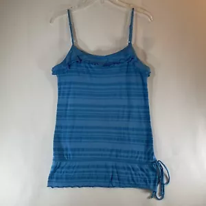 Womens Vintage ARIZONA Blue Stripe Tunic Spaghetti Strap Long Ruffled Tank Top L - Picture 1 of 10