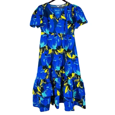Vestido maxi Christopher John Rogers alvo azul floral manga folhada camadas 16W/18W - Imagem 1 de 4