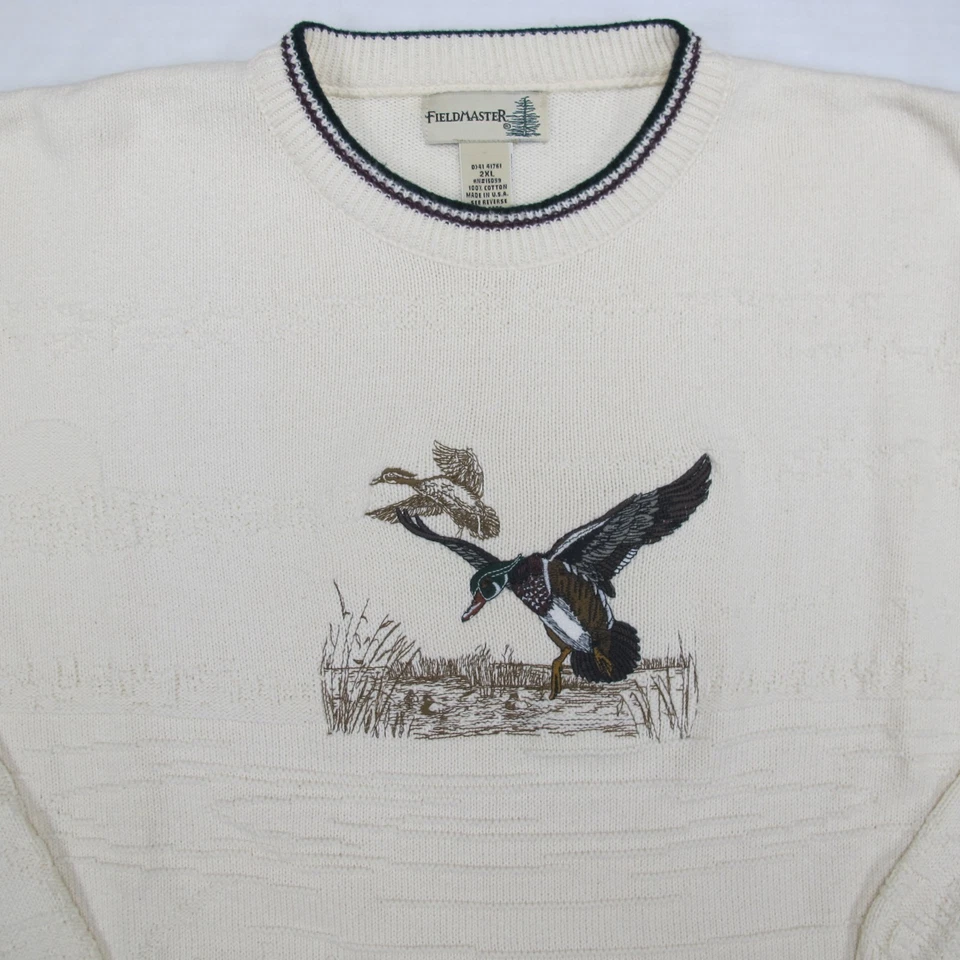 VTG 90s Fieldmaster Sweater Mens 2XL Ducks Embroidered Grandpa Dad Retro USA - Image 1 of 4