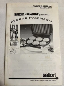 George Foreman Grill GR30 Manual del propietario Guía del usuario y recetas - Imagen 1 de 8