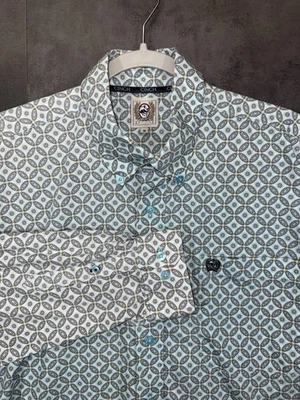 Cinch Mens Shirt Collared Long Sleeve Buttons Pocket Logo Geometric Size M - Image 1 of 4