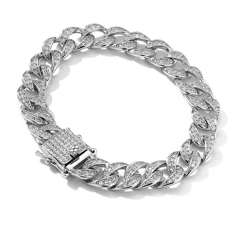 Full Moissanite Cuban Bracelet 925 Sterling Silver Men Chain Hip Hop Pass Tester - Image 1 of 1