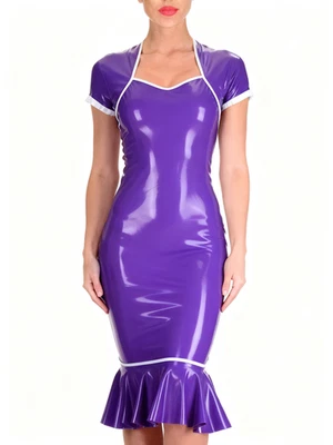 LATEX COOL Latex Kleid Rubber Gummi Purple Dress Costume Rock Back Zipper 0.4mm S-XXL