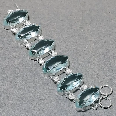 Pulsera Facetada Aqua Apatita Forma Marquesa Hecha a Mano Declaración Regalo Joyería 8" Foto 1 de 4