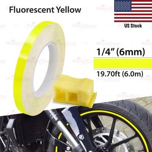 FLUORESCENT YELLOW 1/4" 6mm Pin Stripe WHEEL RIM TAPE Line Vinyl STICKER w/ Tool - Picture 1 of 7