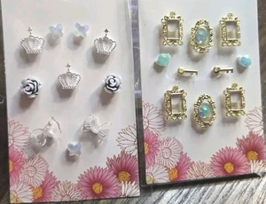 2 Sets 25+ Stck. 3D Nail Art Charms Goldrahmen Silber Kronen Schleifen Schlüssel Glitzer Edelsteine - Bild 1 von 5