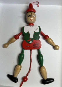 Vintage Wooden Jumping Jack Pull Toy Pinocchio Christmas Ornament Made In Italy - Picture 1 of 4