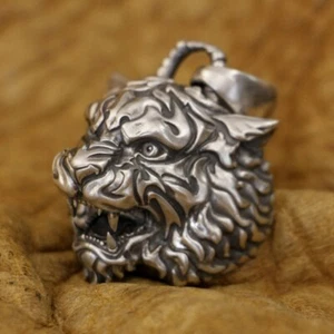 925 Sterling Silver Armored Tiger Pendant Biker Punk Jewelry TA399A - Picture 1 of 18