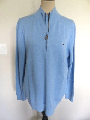 VINEYARD VINES Men's PALM BEACH Cashmere Blend 1/4 Zip Sweater LT BLUE  LG  NWT - Image 1 of 4
