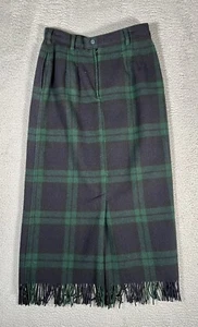 Woolrich Skirt Size 8 Vintage Blue Green Buffalo Plaid Wool Fringe Long Blanket - Picture 1 of 15