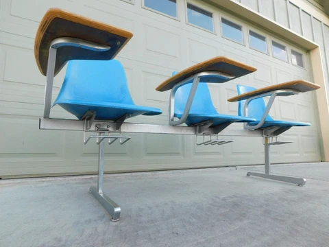 Adult or Child Industrial Bucket Seat Bench Chair Desk Combo Fiberglass MCM Blue Cover