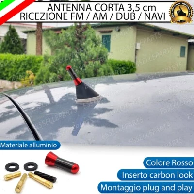 ANTENNA CORTA 3,5 CM ROSSO FINITURA CARBONIO PER JEEP RENEGADE - Immagine 1 di 4