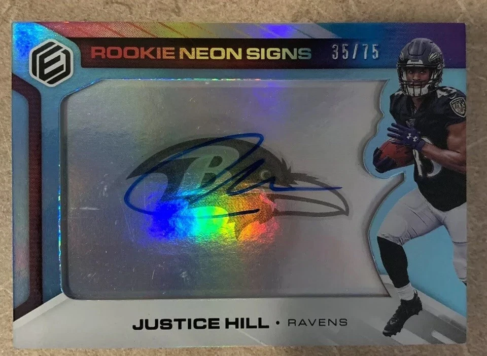 JUSTICE HILL 2019 PANINI ELEMENTS ROOKIE NEON SIGNS ROOKIE AUTO BLUE SP #35/75 - Image 1 of 1