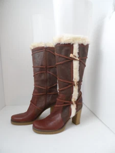 BCBG Over The Knee Brown Suede/Leather Block Heel Side Zip Boots Fur - Size 8M - Picture 1 of 10