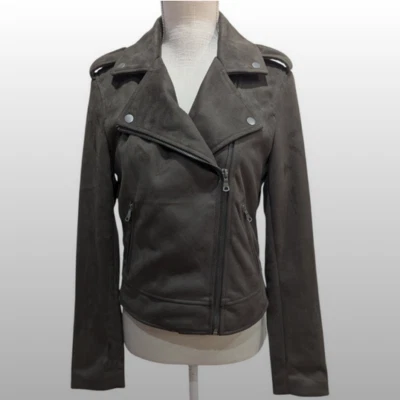 Jaqueta de Moto Vegana Banana Republic Feminina Pequena Camurça Falcon Marrom Nova com etiquetas - Imagem 1 de 4