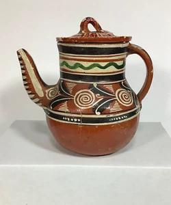 "Tetera con tapa estilo tlaquepaque Redware de 6"" de alto hecha en México" - Imagen 1 de 11