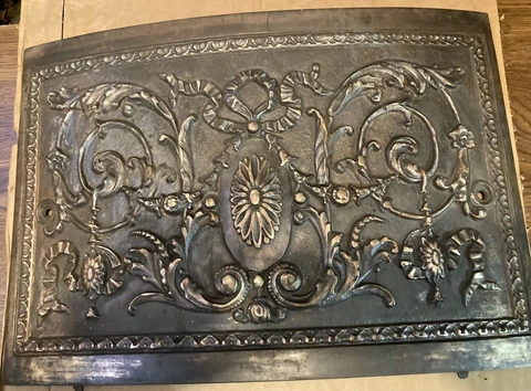Antique Fireplace Cast Iron Cover Front  FANCY-Curved Copper revealed  14" x 20" Cover