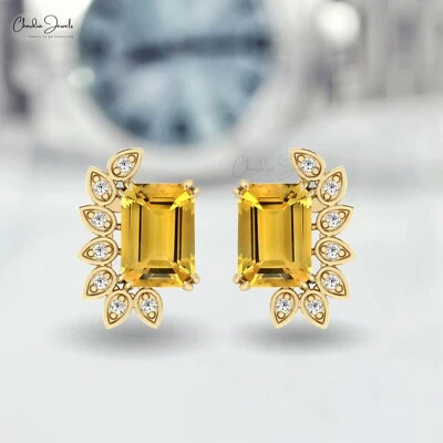 2 TCW Citrine & Diamond Stud Earrings 14K Gold Prong Set Women’s Fine Jewelry - Image 1 of 4