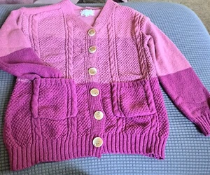 Girl's Pink Two Tone Cardigan Button Down Sweater With Pockets  - Picture 1 of 3