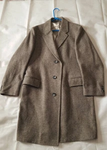 VINTAGE COLD WINTER WEATHER TWEED GRAY OVERCOAT WOOL BLEND OLD WEST COWBOY - Picture 1 of 10