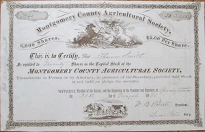 Springtown, PA 1870 Aktienzertifikat, Montgomery County Agricultural Society - Bild 1 von 1