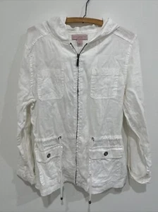 Chaqueta para mujer St Tropez West mediana blanca 100 % lino con capucha playa costera con cremallera - Imagen 1 de 4
