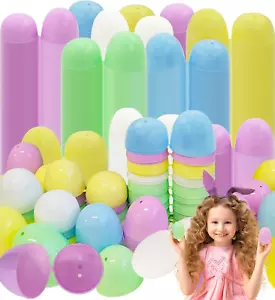 Fillable Easter Eggs, Pastel Colorful Bright Plastic Easter Eggs with Hinge, Per - Picture 1 of 12