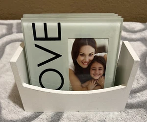 Photo Coasters Set of 4 Wooden Rack Personalized Photo Gifts Glass Coasters A - Picture 1 of 7