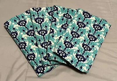 Set 4 Threshold Dinner Napkins 100% Cotton Turquoise Blue White 18” x 20” New - Image 1 of 4