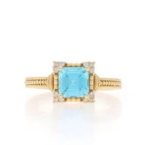 Judith Ripka Blue Cubic Zirconia Diamond Ring - Yellow Gold 14k Asscher - Picture 1 of 10