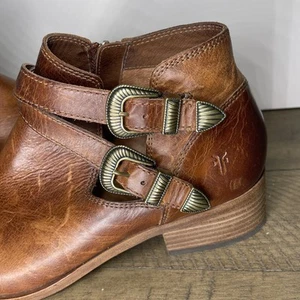 Frye Ray Botas Occidentales de Cuero Marrón Hebilla Tacones Botines al Tobillo Zapatos para Mujer 8.5 - Imagen 1 de 19