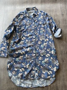 Ewinker Kleid Jeansoptik Knopfleiste XL Taschen Blumen Langarm oder Rollriegel - Bild 1 von 10