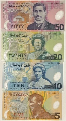 New Zealand Polymer Banknotes 5, 10, 20, and 50 Dollars (UNC) - Image 1 of 2