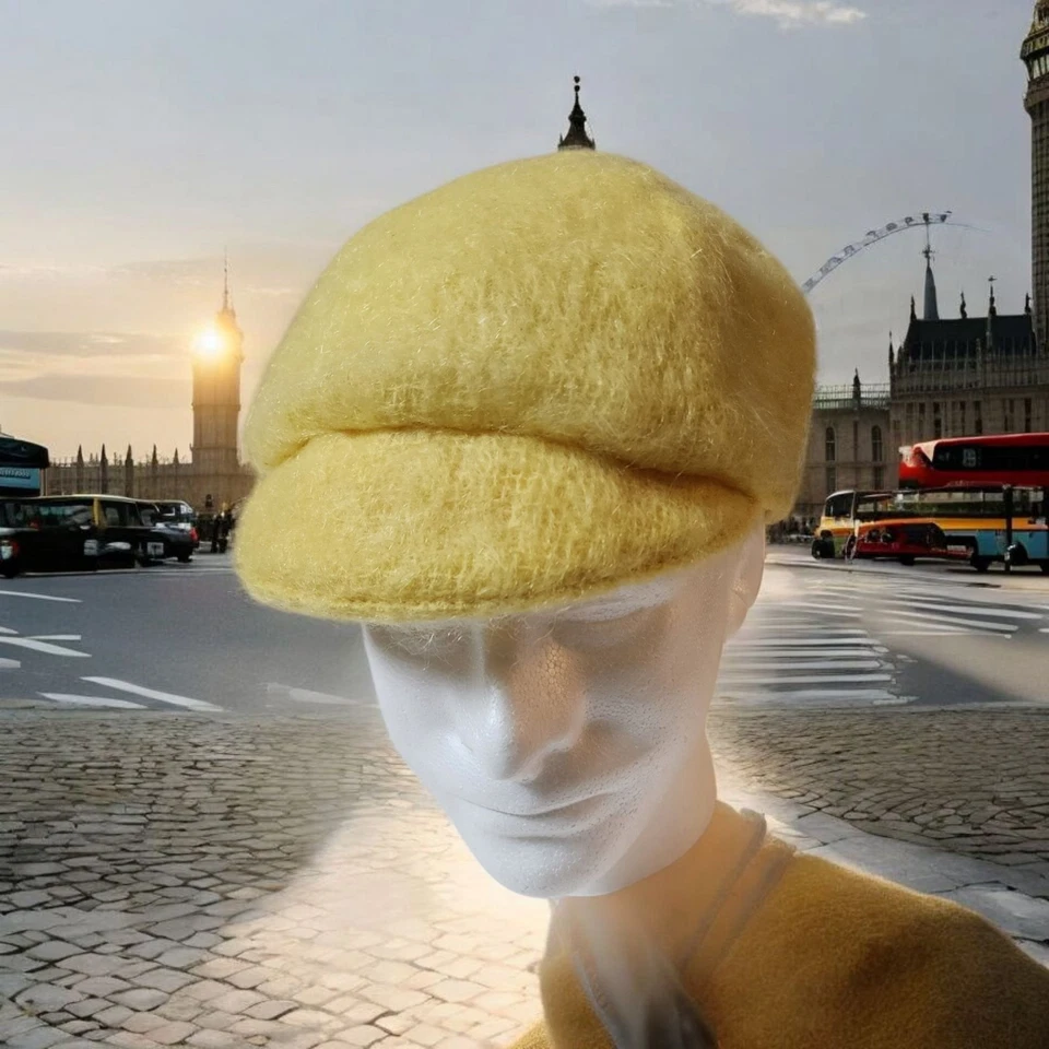 De Colección Gorra Pageboy Dobladillos Diseño Donegal Tejido a Mano Lana Mohair Amarillo Irlanda  Foto 1 de 4
