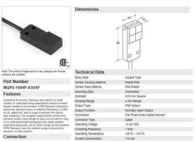 Sensor Inductivo Modelo HTM-54-4DAS6485Z-5SS