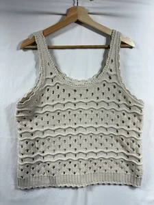 SPLENDID Maglione Lowen Canotta Donna Taglia L Beige Crema Maglia Onda Punto Aperto - Foto 1 di 12
